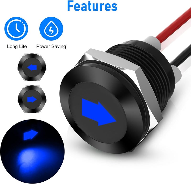 Linkstyle 2PCS 12V ضوء مؤشر LED، 1/2" قطع لوحة إشارة مؤشر، مصباح إشارة معدني مع أسلاك 300MM، أزرق - Image 3